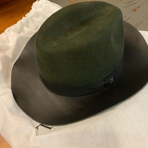 The Kooples Hat Green Suede/Black Leather Sz 55